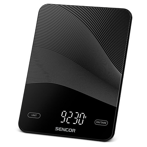 Весы кухонные Sencor, 10кг, аккумулятор 250mAh, USB-C, смысл. упр., стекло, черный