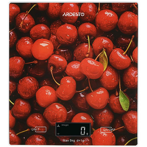 Весы ARDESTO кухонные CHERRY, 5кг, AAAx2 в комплекте, стекло, многоцветный