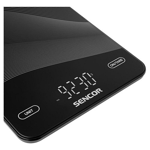 Весы кухонные Sencor, 10кг, аккумулятор 250mAh, USB-C, смысл. упр., стекло, черный