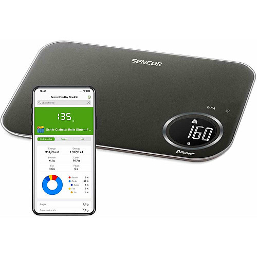 Ваги Sencor кухонні, 8кг, підключення до смартфону, AAAx2, пластик, чорний