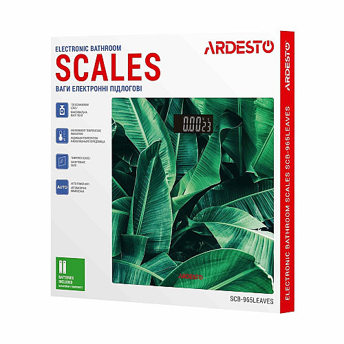 Весы ARDESTO напольные Leaves.150кг, AAAx2 в комплекте, стекло, многоцветные.