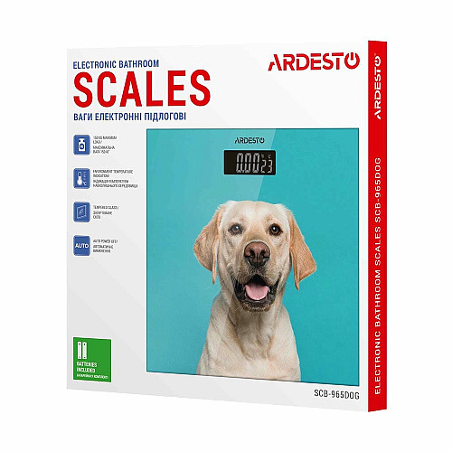 Весы ARDESTO напольные Dog, 150кг, AAAx2 в комплекте, стекло, многоцветные.
