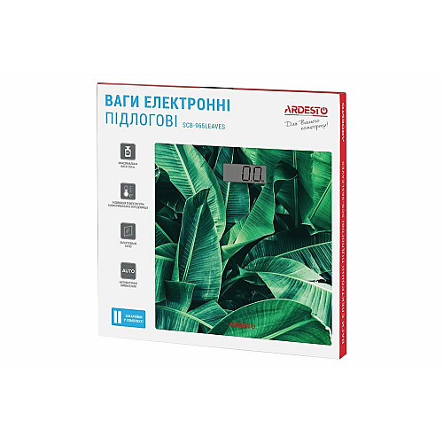 Весы ARDESTO напольные Leaves.150кг, AAAx2 в комплекте, стекло, многоцветные.