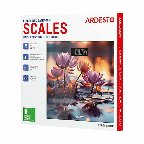 Весы ARDESTO напольные LOTUS, 150кг, AAAx2 в комплекте, стекло, многоцветные