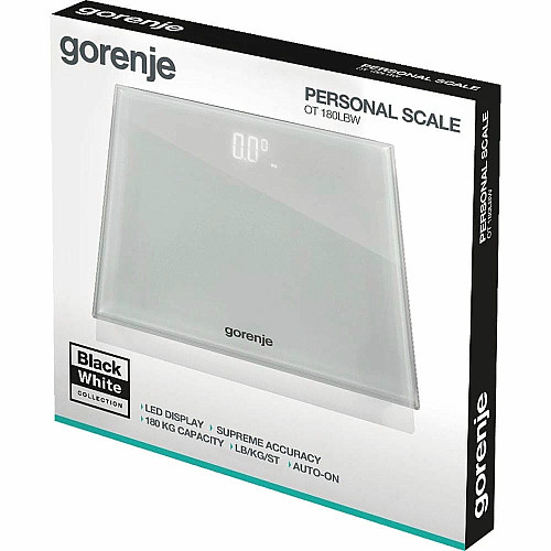 Ваги підлогові Gorenje, 180 кг, дисплей, скло, білий