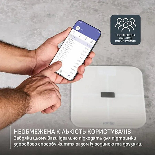 Ваги Tefal підлогові Goodvibes Sport, 200кг, Bluetooth, AAAx4 в комплекті, скло, білий