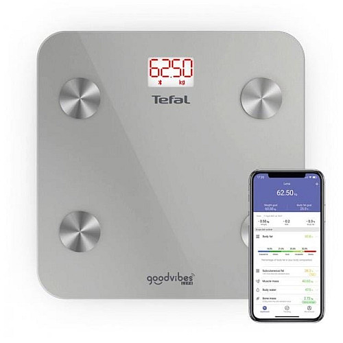 Весы Tefal напольные Goodvibes Life, 160кг, Bluetooth, AAAx3 в комплекте, стекло, серый