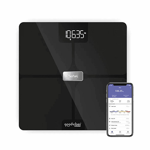 Весы Tefal напольные Body Fat Goodvibes Health, 180кг, 1х Li-ion, кабель USB в комплекте, стекло, черный