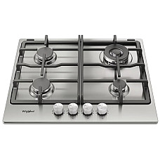Варильна поверхня Whirlpool газова, 60см, чавун, конфорка з подвійним рядом полум'я, нерж