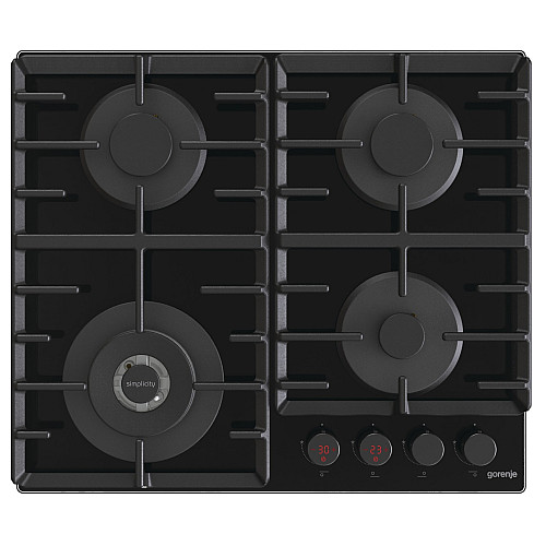 Варочная поверхность Gorenje газовая на стекле, 60см, чугун, черный