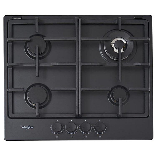 Варочная поверхность Whirlpool газовая, 60см, чугун, конфорка с двойным рядом пламени, черный