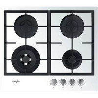 Варильна поверхня Whirlpool газова на склі, 60см, чавун, конфорка з подвійним рядом полум'я, білий