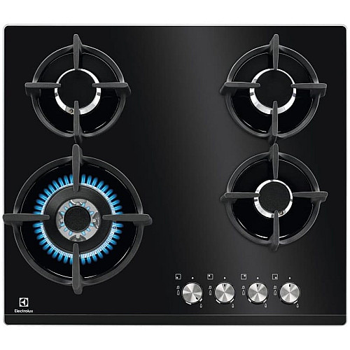 Варильна поверхня Electrolux газова на склі, 60см, чавун, чорний
