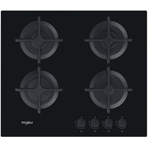 Варочная поверхность Whirlpool газовая на стекле, 60см, чугун, черный
