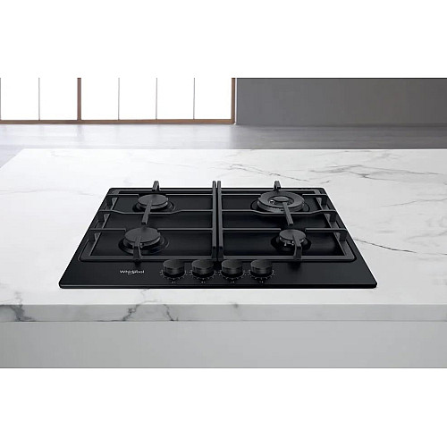 Варочная поверхность Whirlpool газовая, 60см, чугун, конфорка с двойным рядом пламени, черный