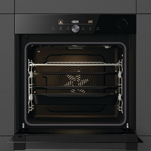 Духова шафа Gorenje електрична, 77л, A+, пара, дисплей, готування на різних рівнях, піроліз, Wi-Fi, чорний