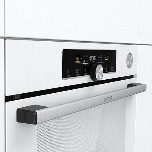 Духовой шкаф Gorenje электрический, 77л, A+, пар, дисплей, готовка на разных уровнях, пиролиз, белый