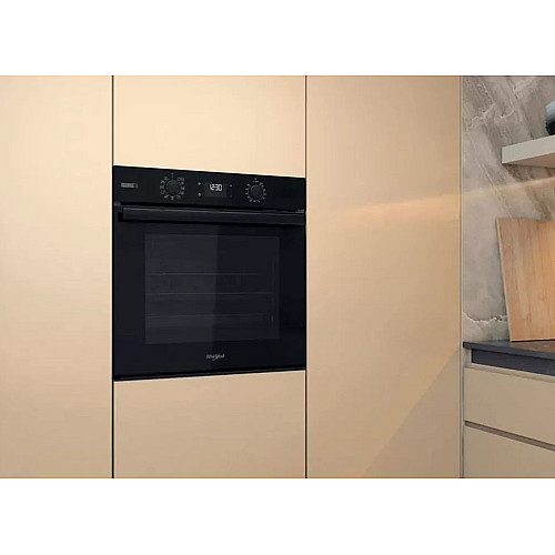 Духова шафа Whirlpool електрична, 71л, A+, дисплей, конвекція, телескопічні напрямні, пара, чорний
