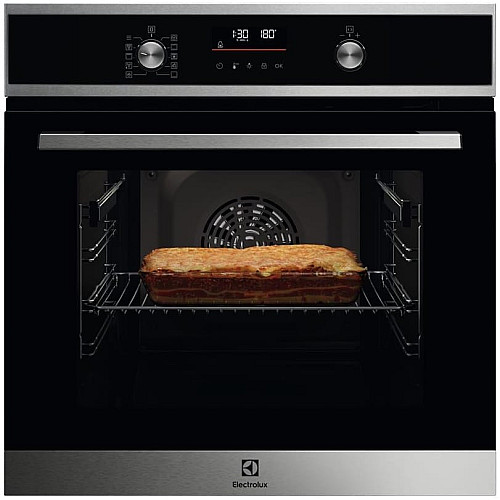 Духовой шкаф Electrolux электрический, 65л, A+, дисплей, конвекция, пиролиз, телескопические направляющие, черный