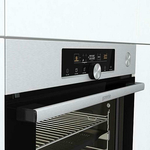Духовой шкаф Gorenje электрический, 77л, A+, пар, дисплей, готовка на разных уровнях, нерж.