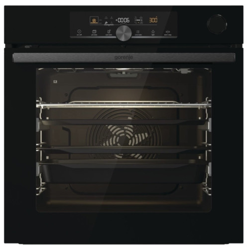 Духова шафа Gorenje електрична, 77л, A+, пара, дисплей, готування на різних рівнях, піроліз, чорний