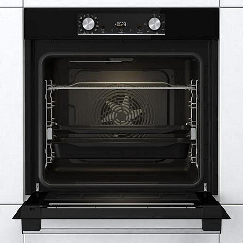 Духова шафа Gorenje електрична, 77л, A+, дисплей, ф-я без додавання жиру, чорний