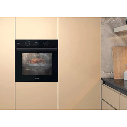 Духова шафа Whirlpool електрична, 71л, A+, дисплей, конвекція, телескопічні напрямні, пара, чорний