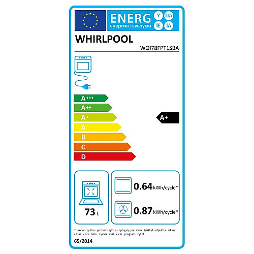 Духовой шкаф Whirlpool электрический, 73л, A+, дисплей, конвекция, пиролиз, телескопические направляющие, черный
