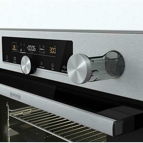 Духовой шкаф Gorenje электрический, 77л, A+, пар, дисплей, готовка на разных уровнях, нерж.