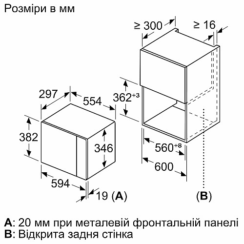 Мікрохвильова піч Bosch вбудована, 20л, електр. керув., 800Вт, дисплей, чорний/нержавіюча сталь