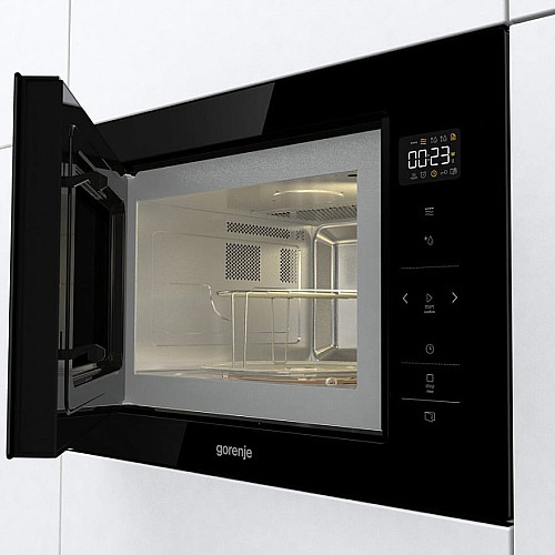 Мікрохвильова піч Gorenje вбудовувана, 25л, електр. управл., 900Вт, гриль, дисплей, чорний