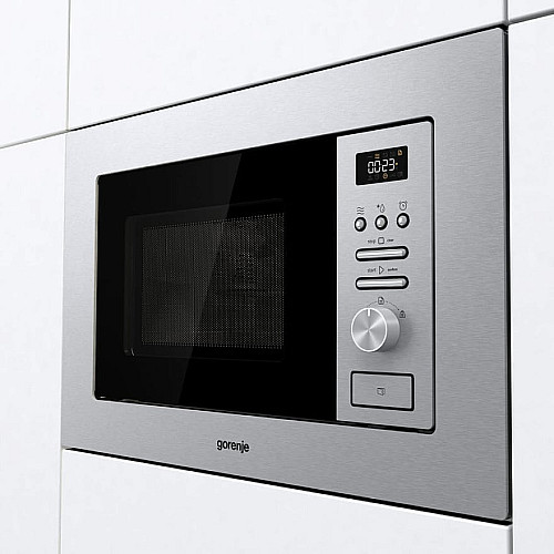 Микроволновая печь Gorenje встраиваемая, 20л, мех. управл., 800Вт, гриль, дисплей, инвертор, нерж