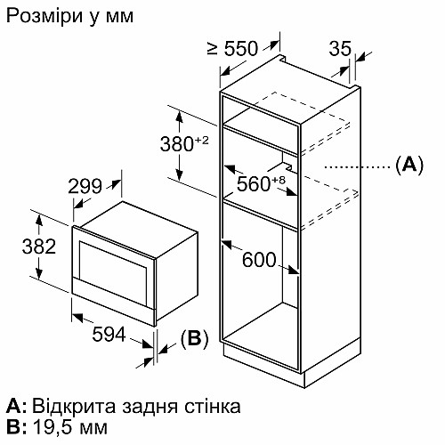 Мікрохвильова піч Bosch вбудована, 20л, електр. керув., 900Вт, дисплей, білий