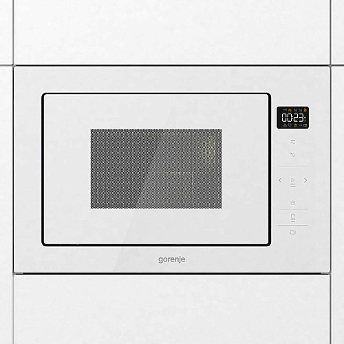 Микроволновая печь Gorenje встраиваемая, 25л, электр. управл., 900Вт, гриль, дисплей, приготовление на нескольких уровнях, белый