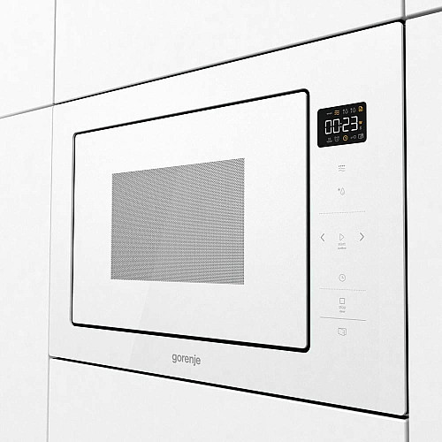 Микроволновая печь Gorenje встраиваемая, 25л, электр. управл., 900Вт, гриль, дисплей, приготовление на нескольких уровнях, белый