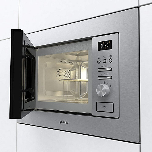 Микроволновая печь Gorenje встраиваемая, 20л, мех. управл., 800Вт, гриль, дисплей, инвертор, нерж
