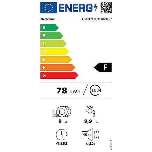 Посудомоечная машина Electrolux встроенная, 9компл., F, 45см, инвертор, черный
