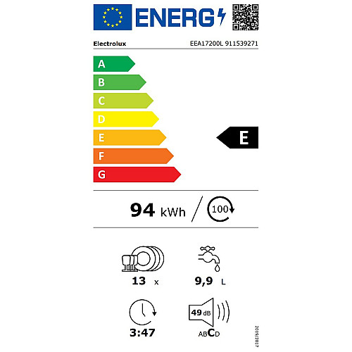 Посудомийна машина Electrolux вбудована, 13компл., E, 60см, інвертор, чорний