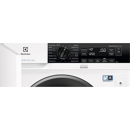 Пральна машина Electrolux вбудована фронтальна, 8кг, 1400, B, 55см, дисплей, пара, інвертор, білий