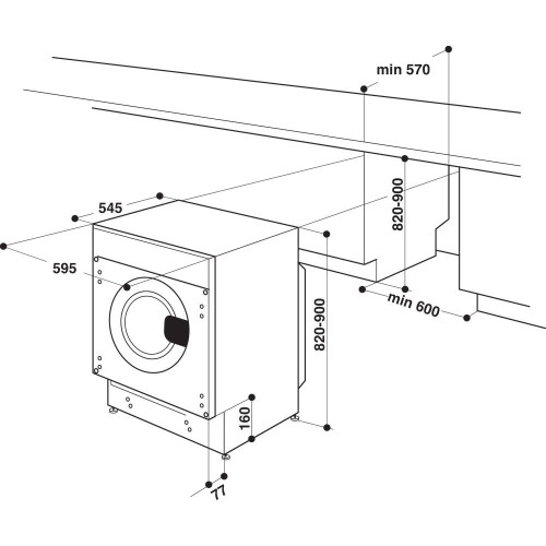Пральна машина Whirlpool вбудована фронтальна, 7кг, 1400, D, 60см, дисплей, пара, білий