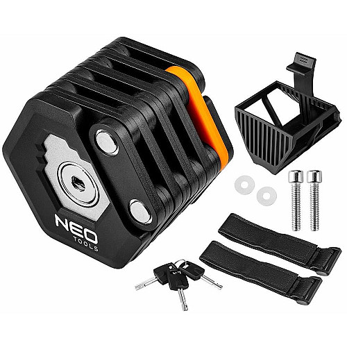Замок противоугонный Neo Tools складной, цинковый сплав + ABS пластик, 3 ключа, 78см, 0.62кг