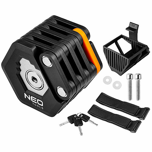 Замок противоугонный Neo Tools складной, цинковый сплав + ABS пластик, 3 ключа, 78см, 0.62кг