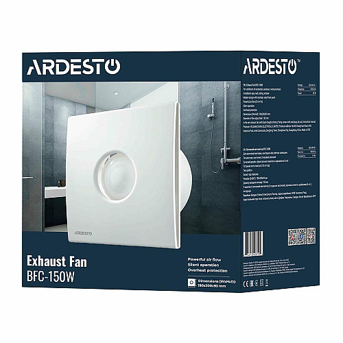 Вытяжной вентилятор ARDESTO 25 Вт, 210 м3/ч, 1650 об/мин, 35 дБ, белый