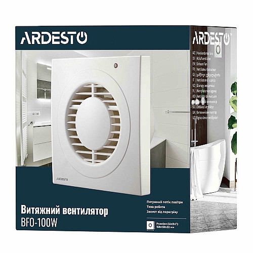 Вытяжной вентилятор ARDESTO 15 Вт, 80 м3/ч, 2400 об/мин, 33 дБ, белый