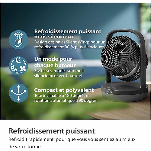 Вентилятор Philips настольный Series 3000, 22см, 27Вт, таймер, поворот 180, черный