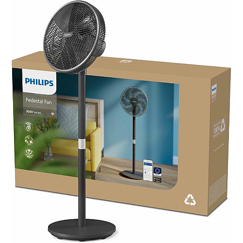 Вентилятор Philips напольный Series 3000, 40см, 48Вт, управление через смартфон, регулировка высоты, черный