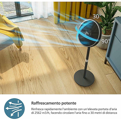 Вентилятор Philips напольный Series 3000, 40см, 48Вт, управление через смартфон, регулировка высоты, черный