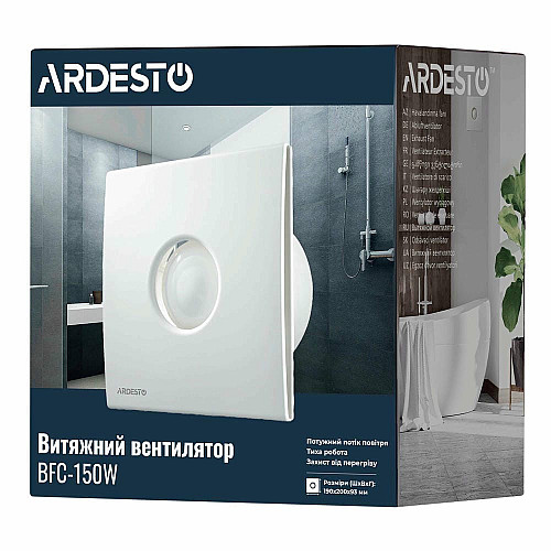 Вытяжной вентилятор ARDESTO 25 Вт, 210 м3/ч, 1650 об/мин, 35 дБ, белый