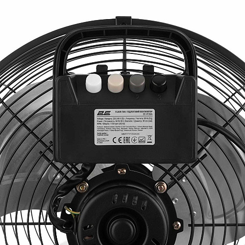 Напольный вентилятор 2E PowerWind 30A профессиональный, 30см, 60Вт, кнопки, двигатель алюминий 100%, черный