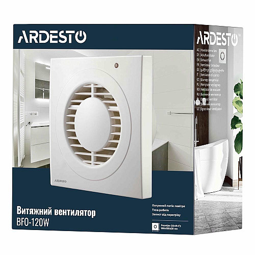 Вытяжной вентилятор ARDESTO 20 Вт, 150 м3/ч, 2300 об/мин, 35 дБ, белый